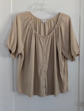 Waverly Women's 3X SS Khaki Knit Top Casual Preppy Lightweight EUC